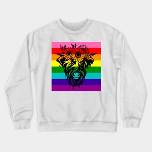 highland cow rainbow flag Crewneck Sweatshirt